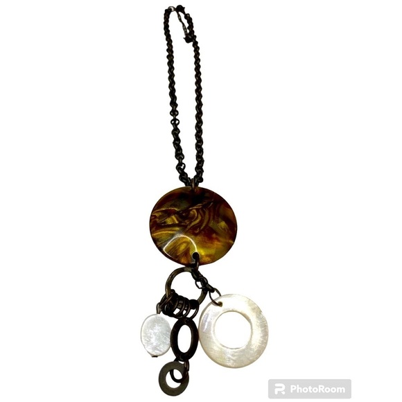 Jewelry - Necklace brown disk with dangle circles chain link lobster clasp closure. #12 9